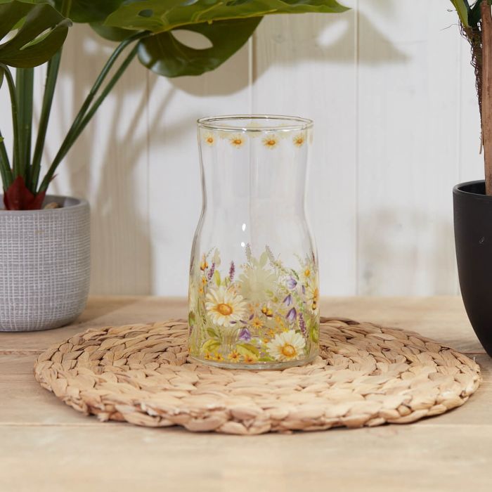 Sable Homeware Daisy Bee Floral Gin Glass and Carafe set with colorful bee and flower design, elegant glassware for drinks.