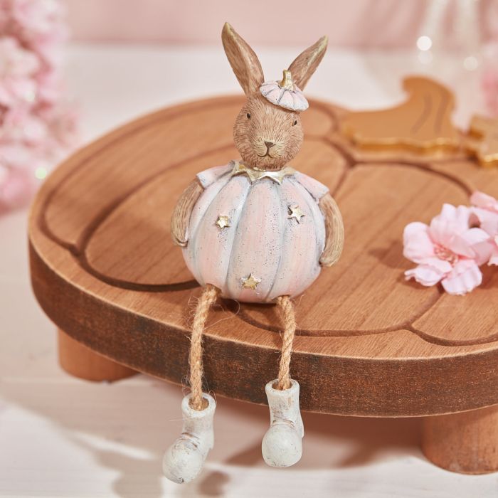Pink Halloween pumpkin rabbit ornament with dangling legs, available in three styles, by Shabbyquins.