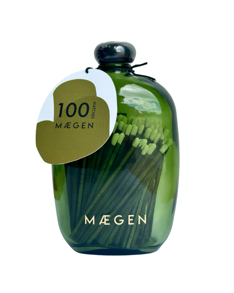 Green bubble jar candle holder from Sable Homeware with luxury matches inside, stylish home decor accessory.