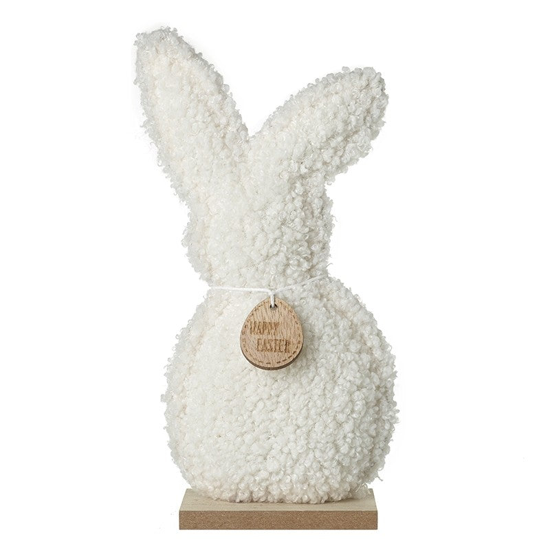 White fluffy Easter bunny ornament by Sable Homeware with soft fur, available in two styles.