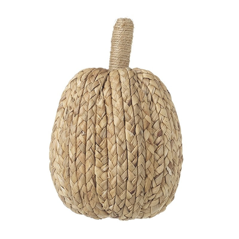 Natural knitted raffia and hessian pumpkins for Halloween decorations, handcrafted by Sable Homeware.