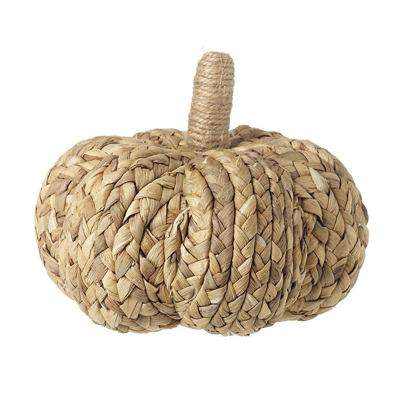 Natural knitted raffia and hessian pumpkins for Halloween decoration by Sable Homeware, showcasing textured, rustic fall accents.