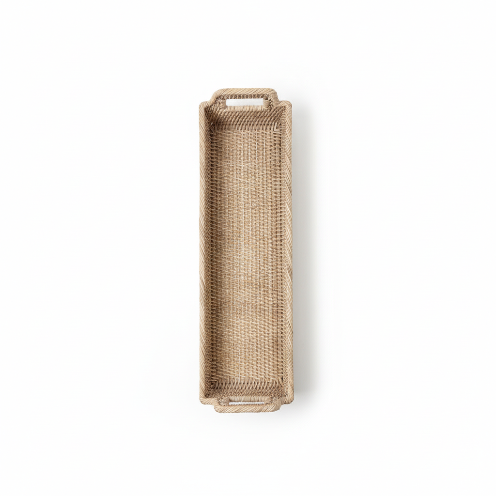 Shabbyquins rattan narrow display basket with woven design, ideal for organizing or decorative use in home interiors