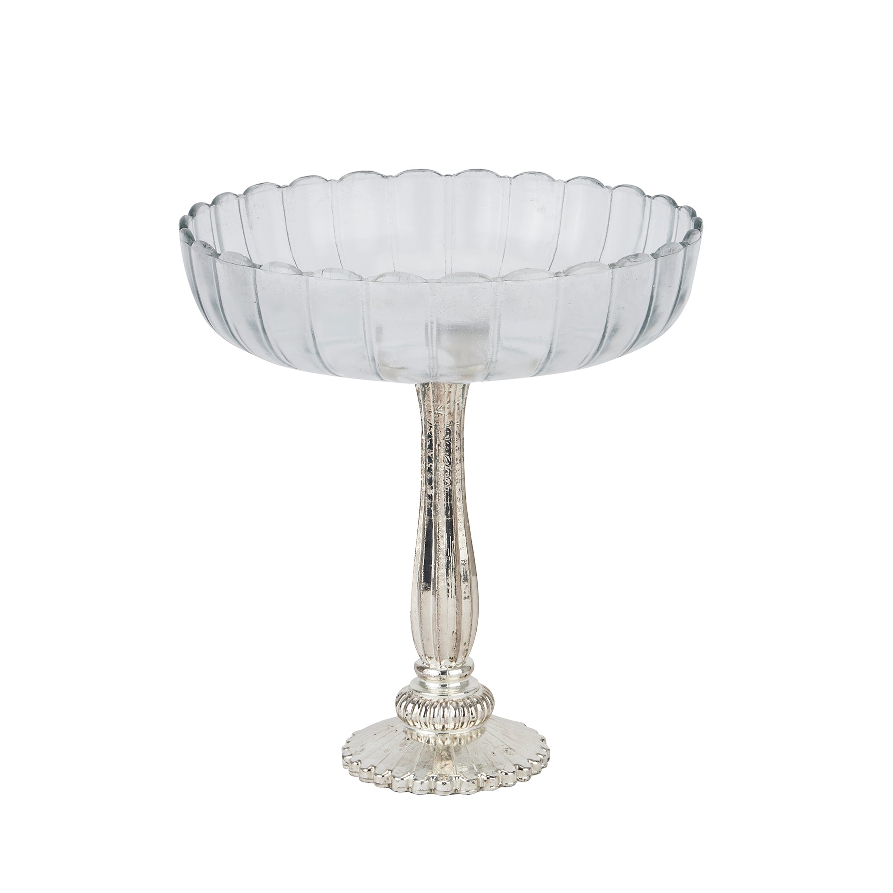 Large fluted glass display bowl by Sable Homeware, showcasing its elegant design and clear, textured surface.