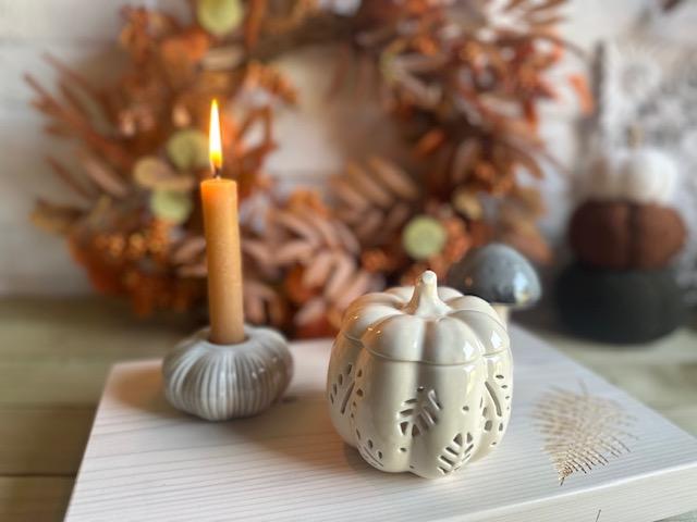 Sable Homeware Autumn Leaves Pumpkin Oil Burner for Halloween, featuring a festive pumpkin design with fall leaf accents.