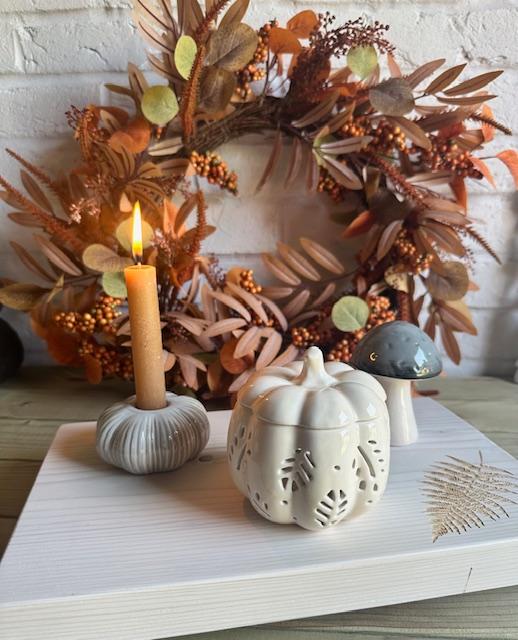 Large Russet Autumn Wreath by Shabbyquins featuring warm orange and brown foliage, perfect for seasonal home decor.