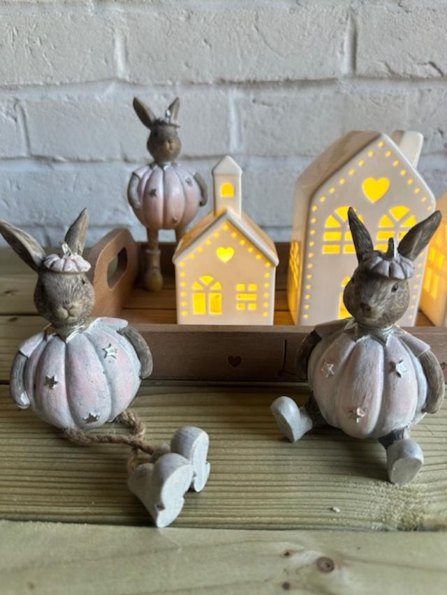 Pink Halloween pumpkin rabbit ornament featuring a cute bunny design in three styles by Shabbyquins.