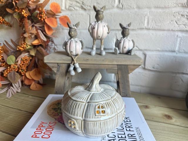Sable Homeware LED Halloween pumpkin house with glowing windows and door, decorative fall Halloween decor.