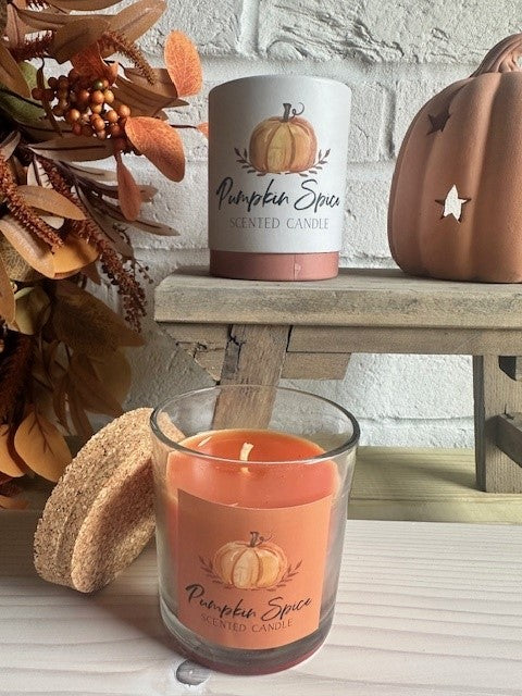 Autumn scented candle by Sable Homeware featuring a warm, cozy design and pumpkin-inspired decor in a glass container.