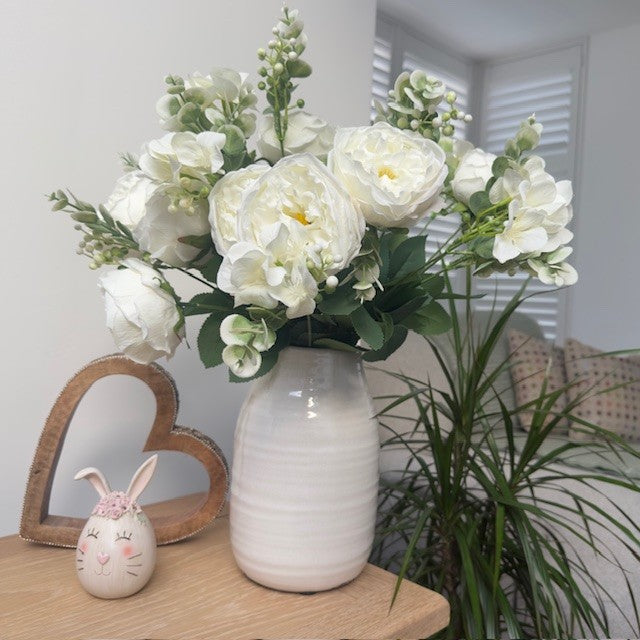 Distressed white Stephanie vase by Sable Homeware with a rustic, textured finish, showcasing its elegant, vintage-inspired design.