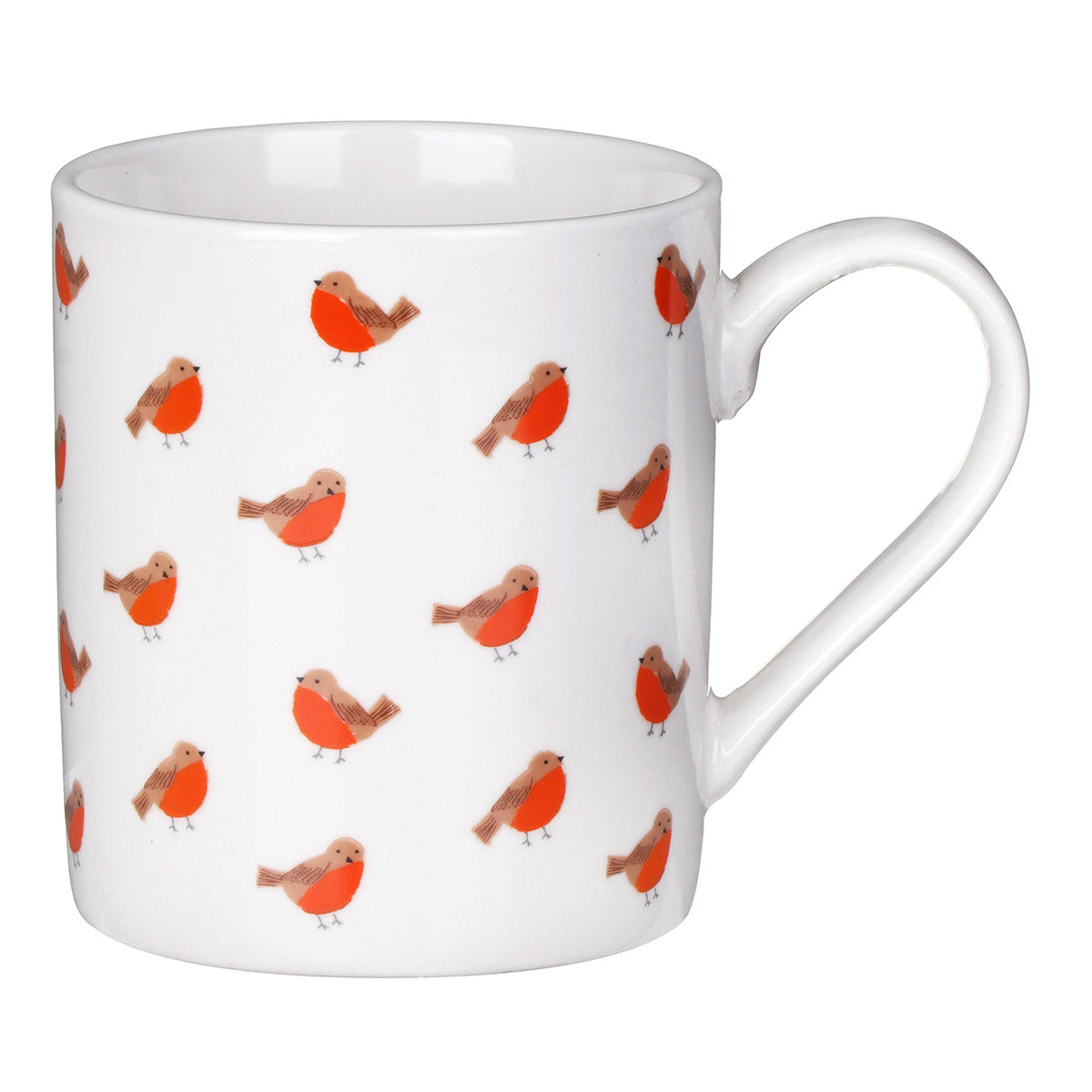 Sable Homeware Robins Mug featuring a festive red-breasted robin design, for holiday beverages on a ceramic mug.