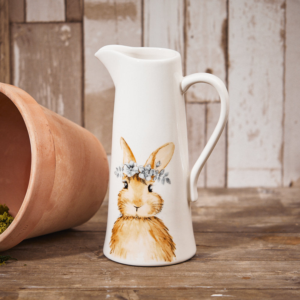 Decorative spring bunny figurine from Sable Homeware's Spring Bunny Collection, made of ceramic with pastel colors.