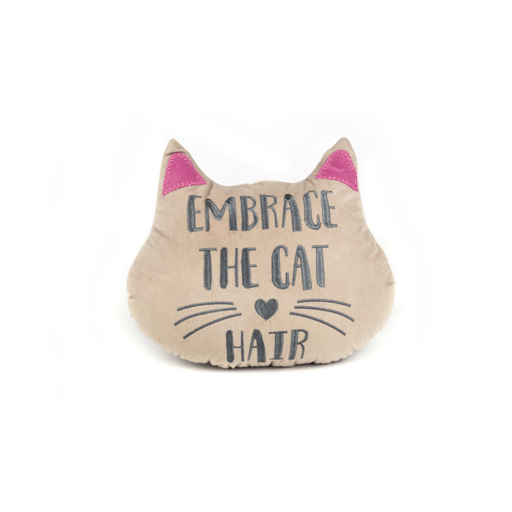 Sable Homeware cat head cushion with three different designs, soft fabric, and playful cat face patterns for cozy home decor.