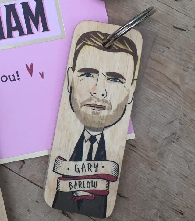 Handmade chunky wooden keyring with carved design, crafted by Sable Homeware, featuring natural wood finish and sturdy keyring attachment.