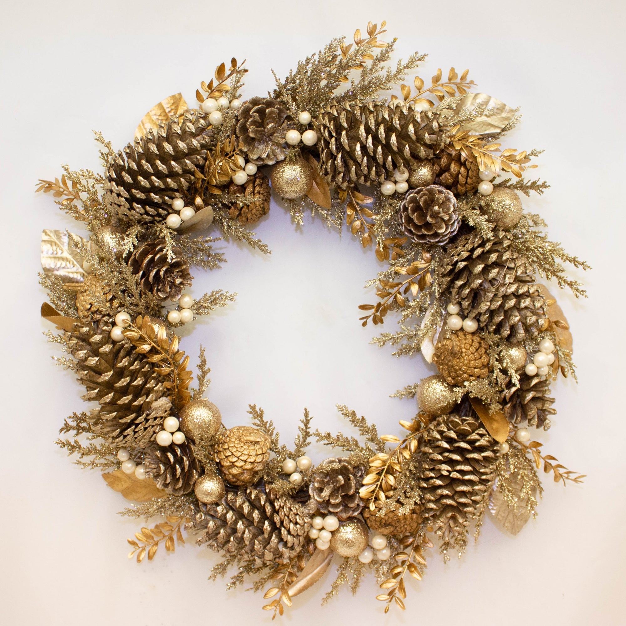 Luxury gilded sparkle Christmas wreath by Shabbyquins, 60cm diameter, decorated with gold accents and festive embellishments.