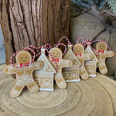Wood Garland Gingerbread 'Lace Iced' Men/House - Shabbyquins