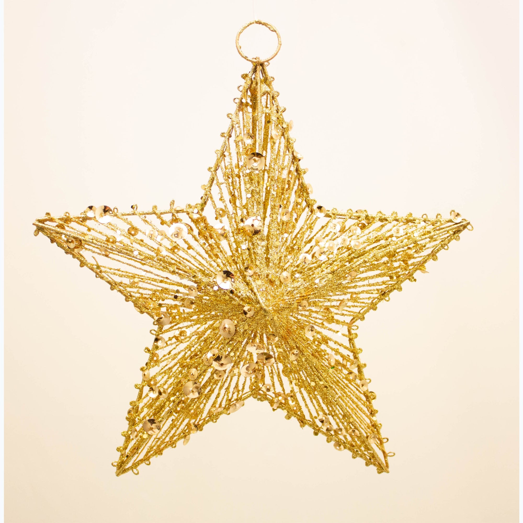 Gold and silver hanging star wreath from Shabbyquins, 30cm diameter, decorative holiday wall or door ornament