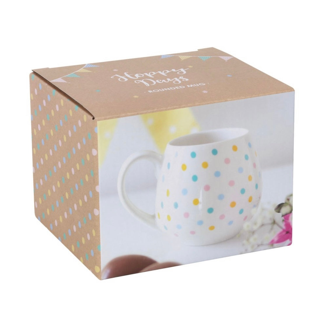 Sable Homeware Spotty Dotty Mug with colorful polka dots and a curved handle, perfect for enjoying hot beverages.