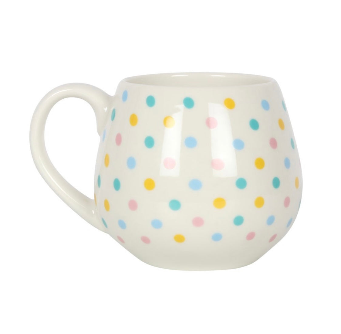 Sable Homeware Spotty Dotty Mug with white background and colorful polka dot pattern, perfect for coffee or tea.