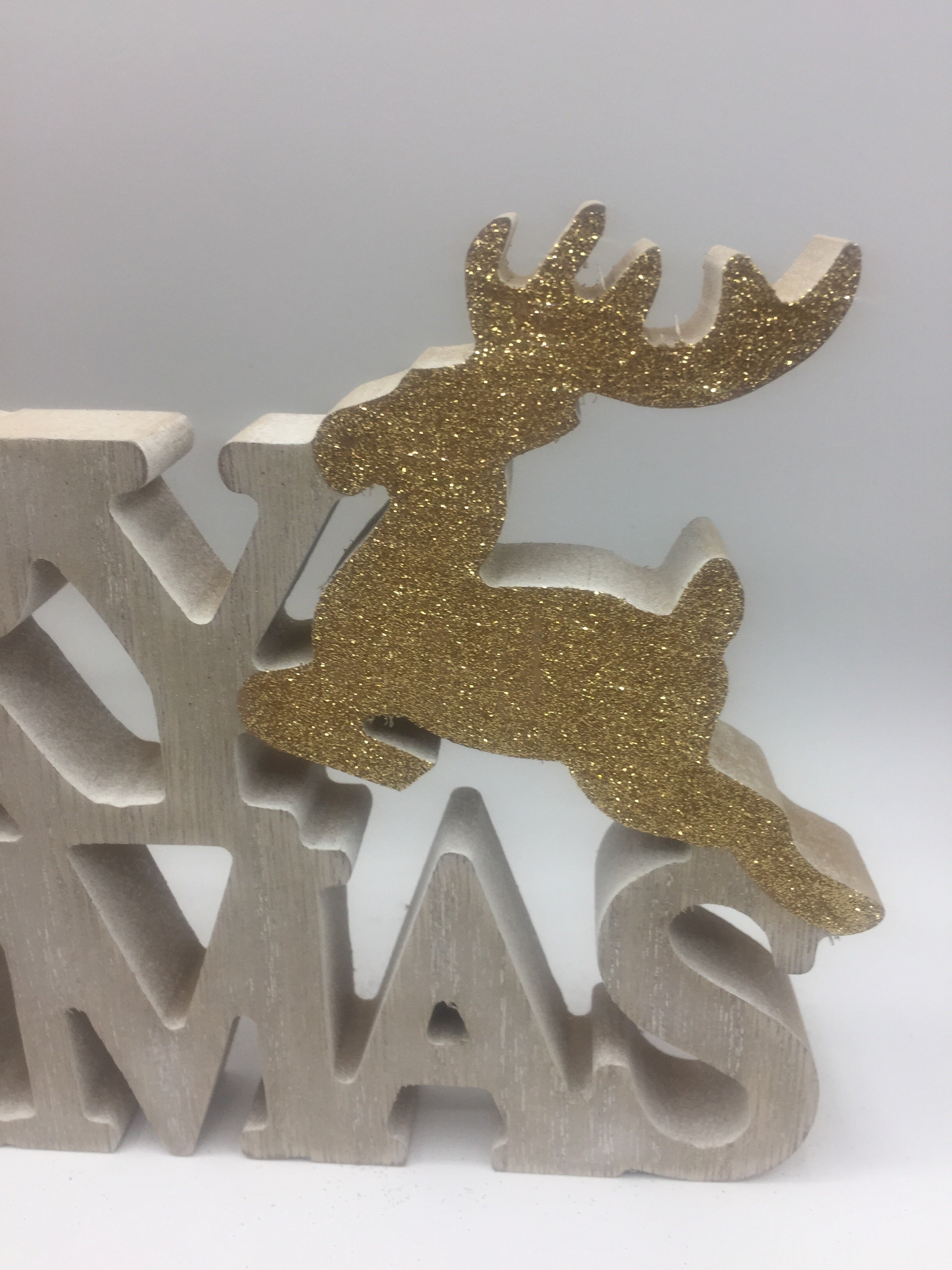 Sable Homeware Christmas wooden standing words decor with "Merry Christmas" in two design options, ideal for holiday home decorations.