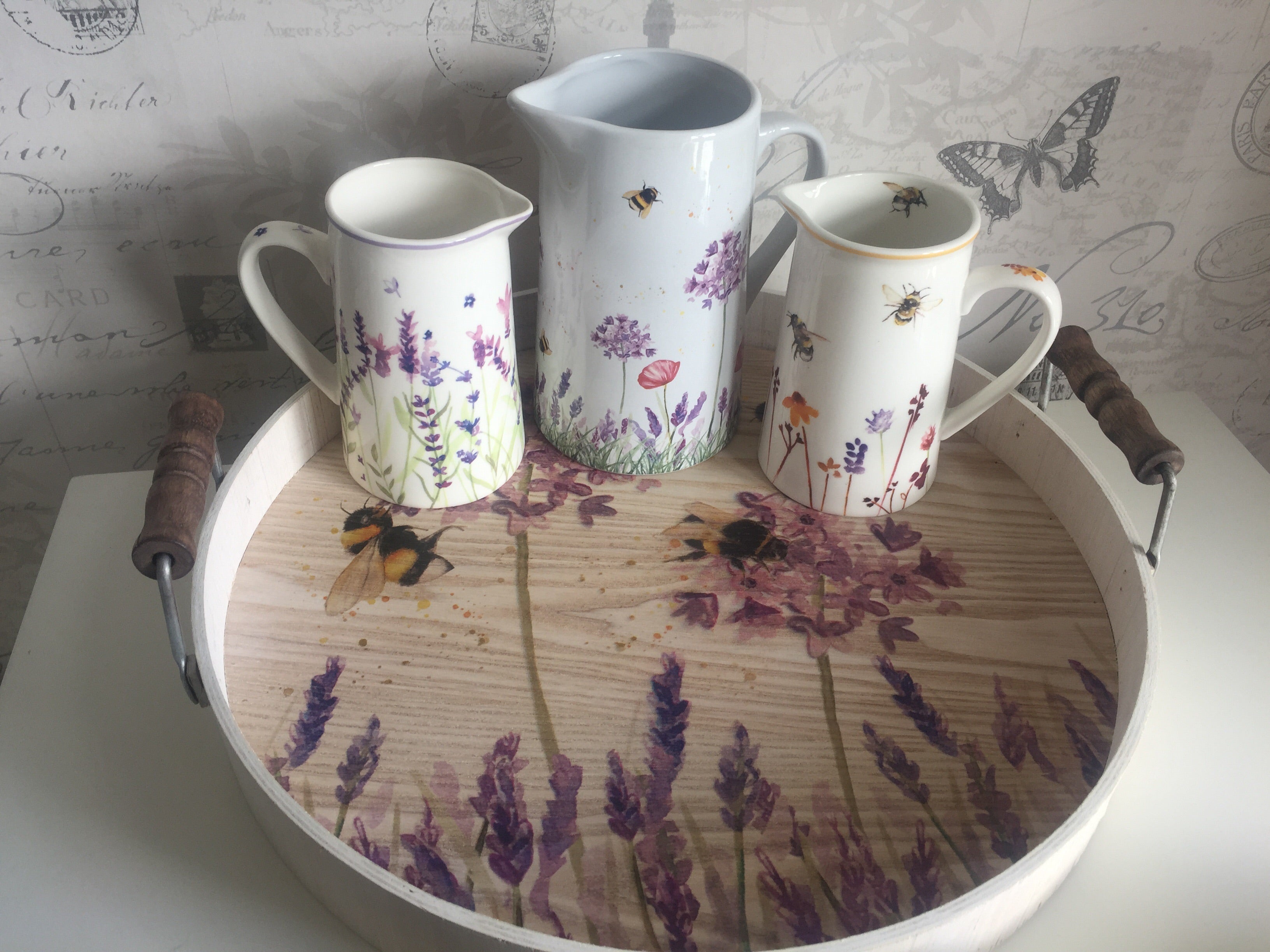 Small Busy Bees jug mug by Sable Homeware featuring colorful bee illustrations on ceramic mug.