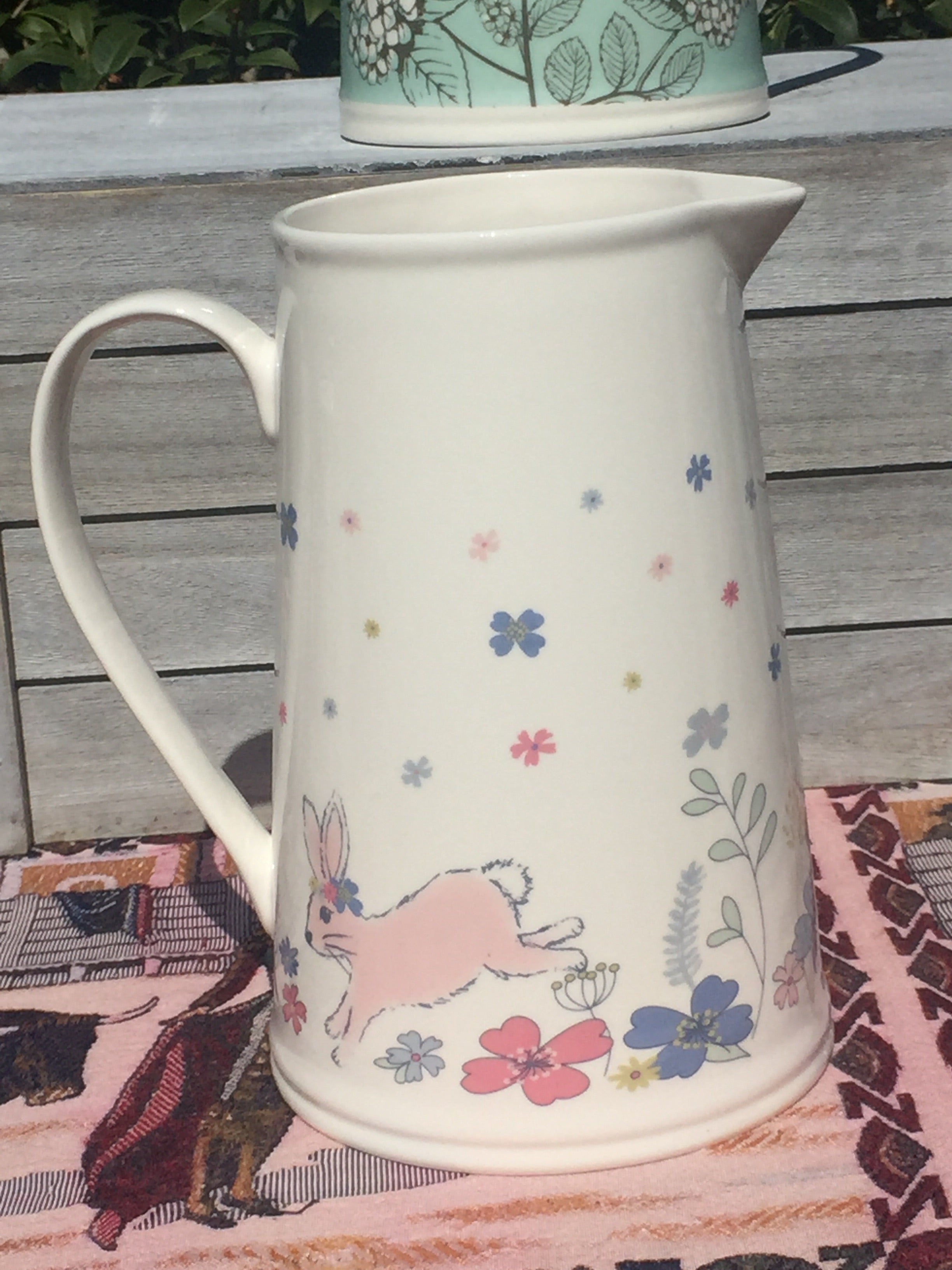 Large Spring Rabbit Jug by Sable Homeware, ceramic mug with rabbit design, ideal for serving beverages or decorative use.