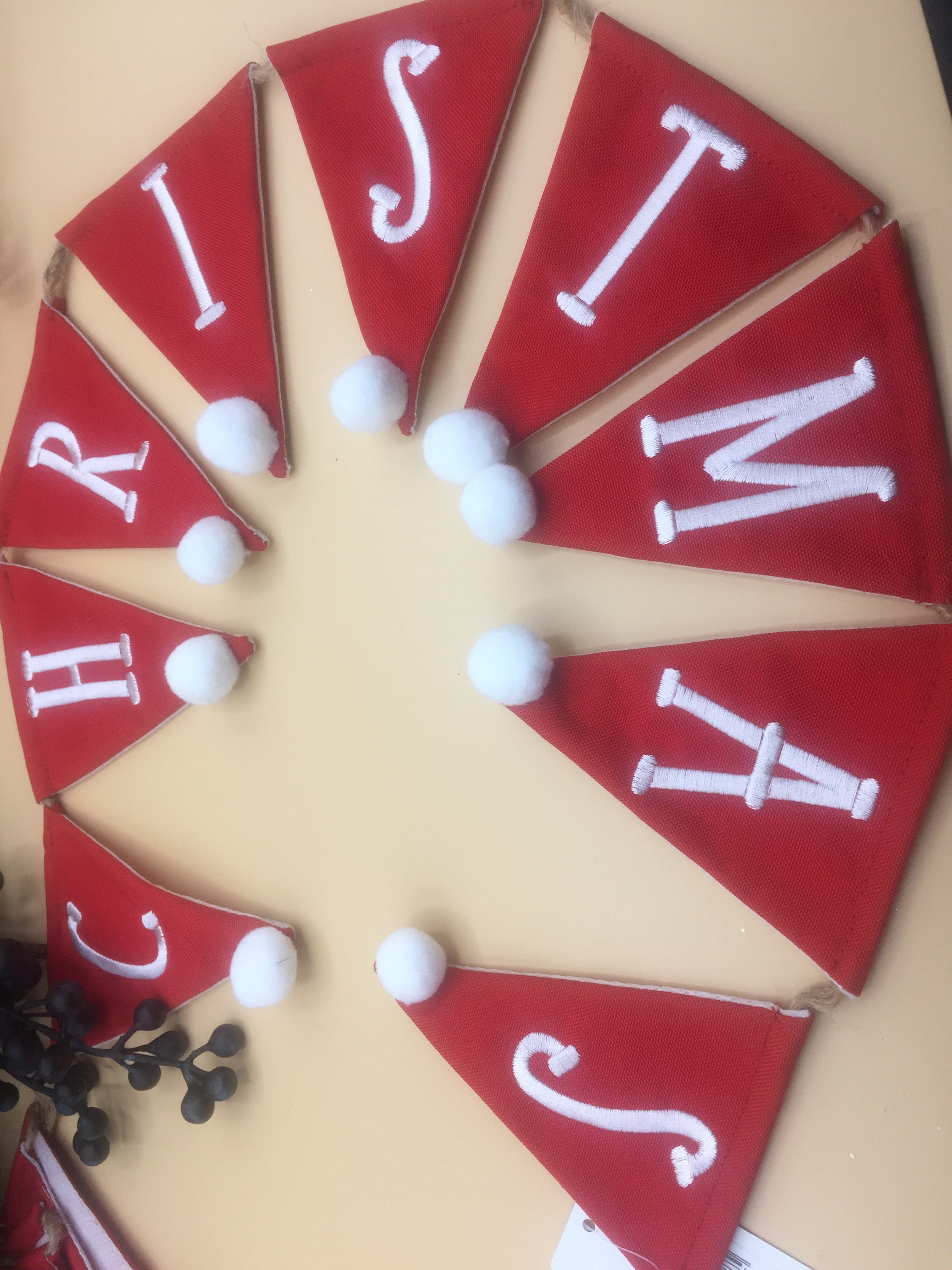 Red Merry Christmas bunting garland by Shabbyquins, festive fabric bunting with holiday-themed lettering and decorative accents.