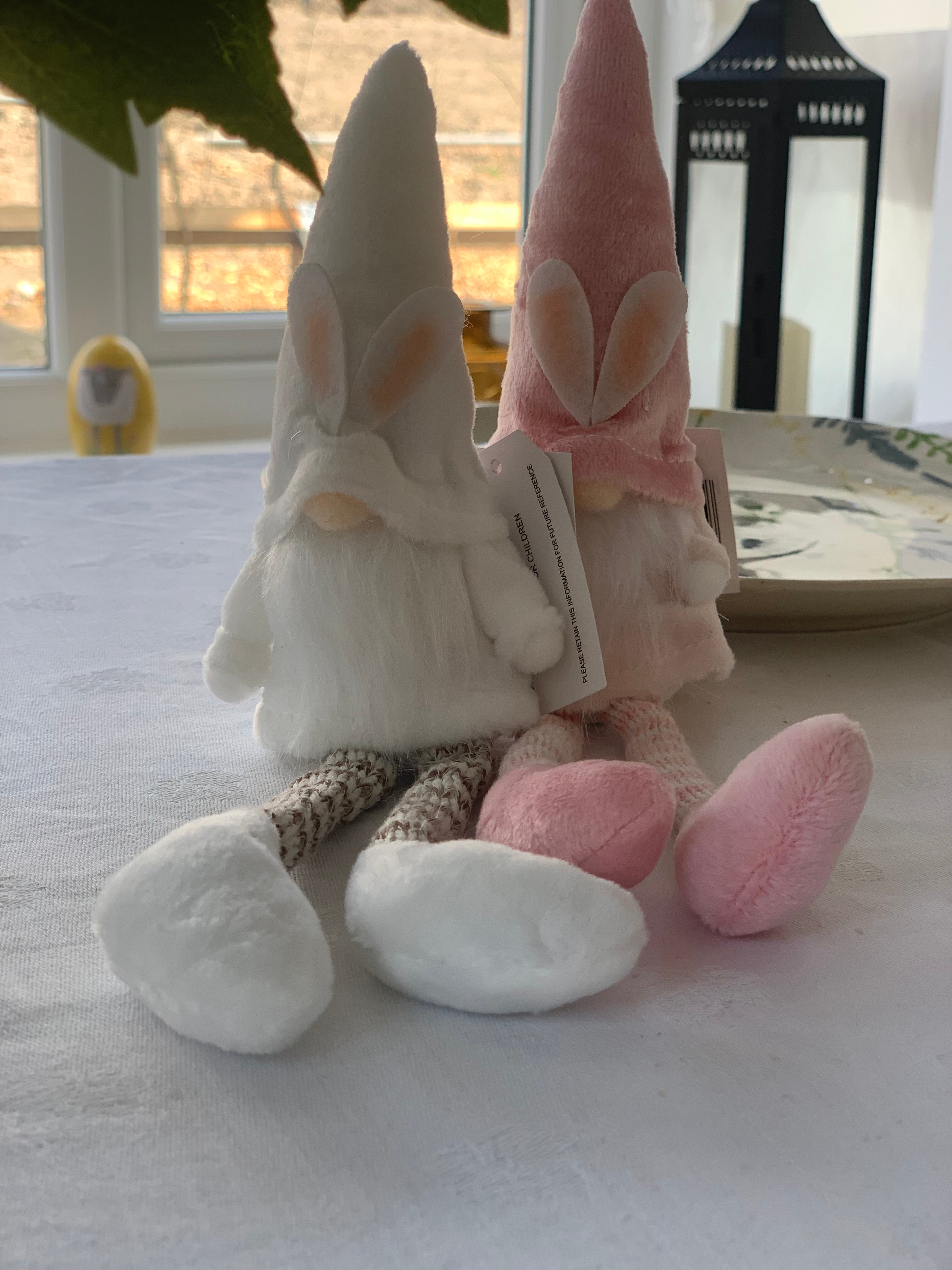 Set of 2 Bunny Gonks decorative ornaments from Sable Homeware featuring whimsical plush bunnies with cozy clothing.