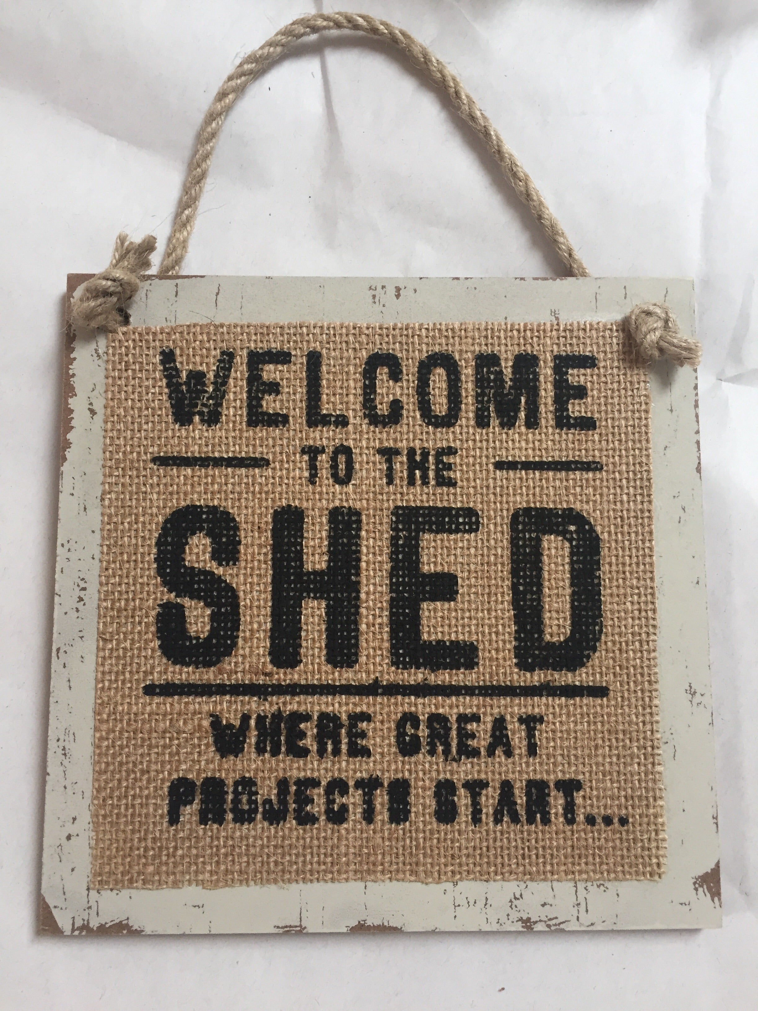 Wooden men's Hessian plaques by Sable Homeware, wall and hanging decorations with four available designs.