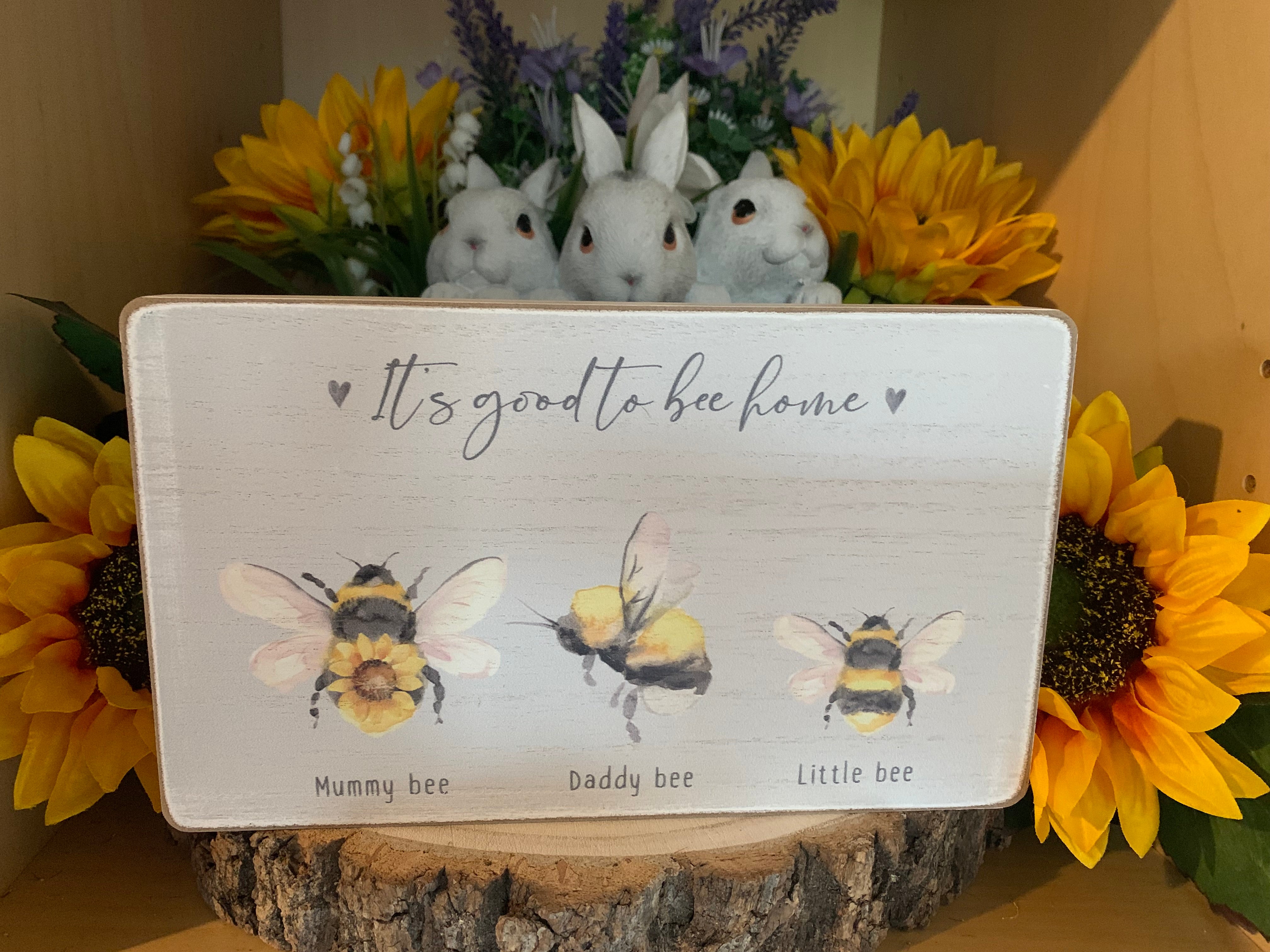Sable Homeware sunflower and bee family block decorative home decor with two style options, crafted from wood or painted design.
