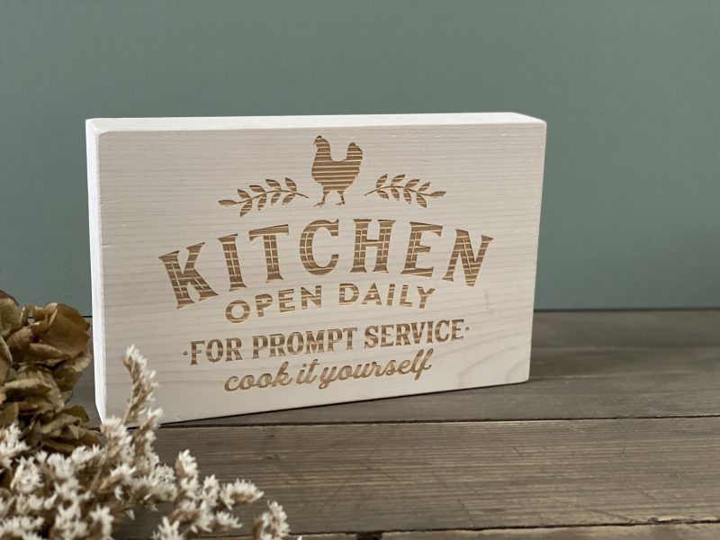 Decorative Fern and Thistle wooden kitchen block ornament by Shabbyquins, featuring detailed botanical carvings.