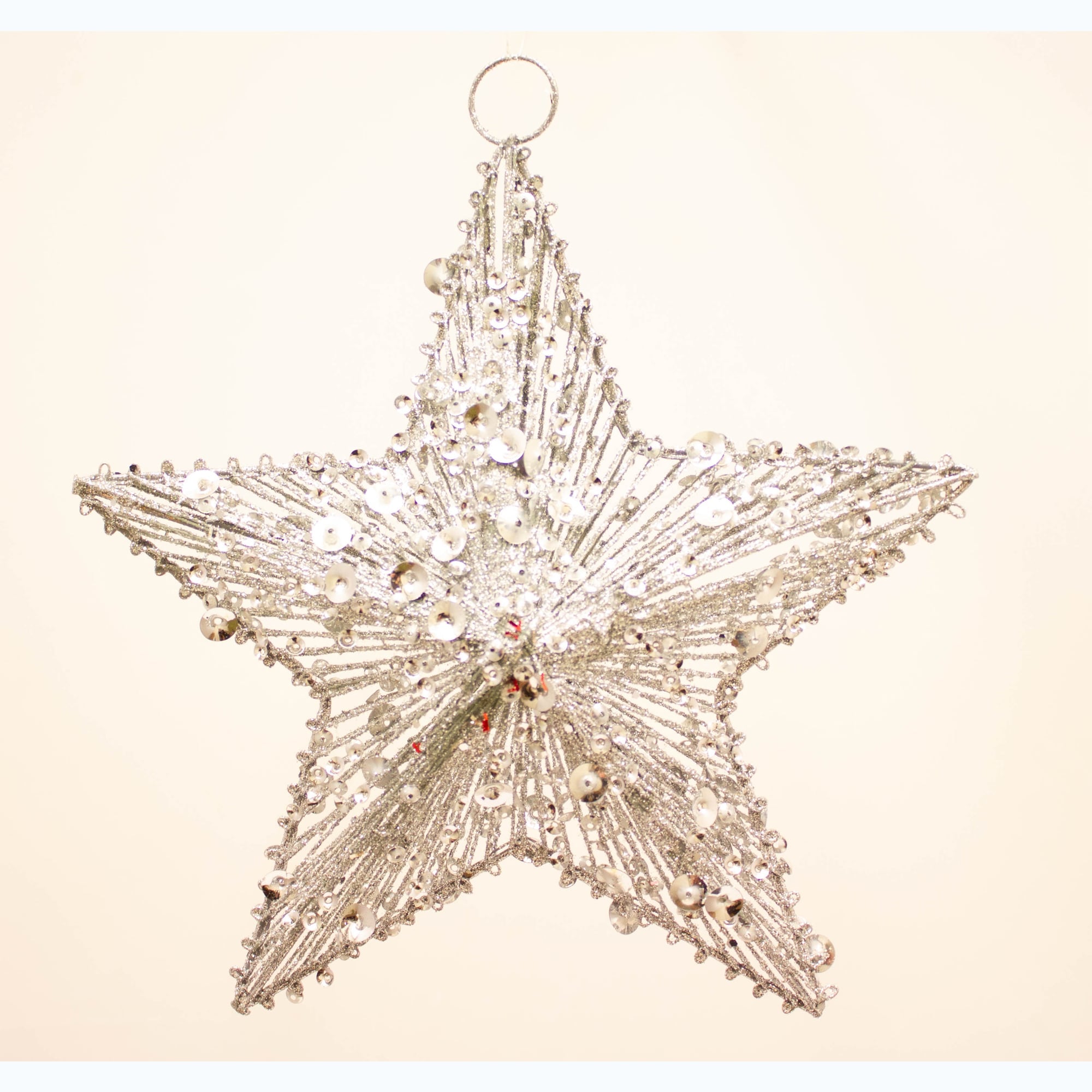 Silver hanging star wreath by Shabbyquins, decorative metal star ornament with gold and silver finish, perfect for holiday decor.