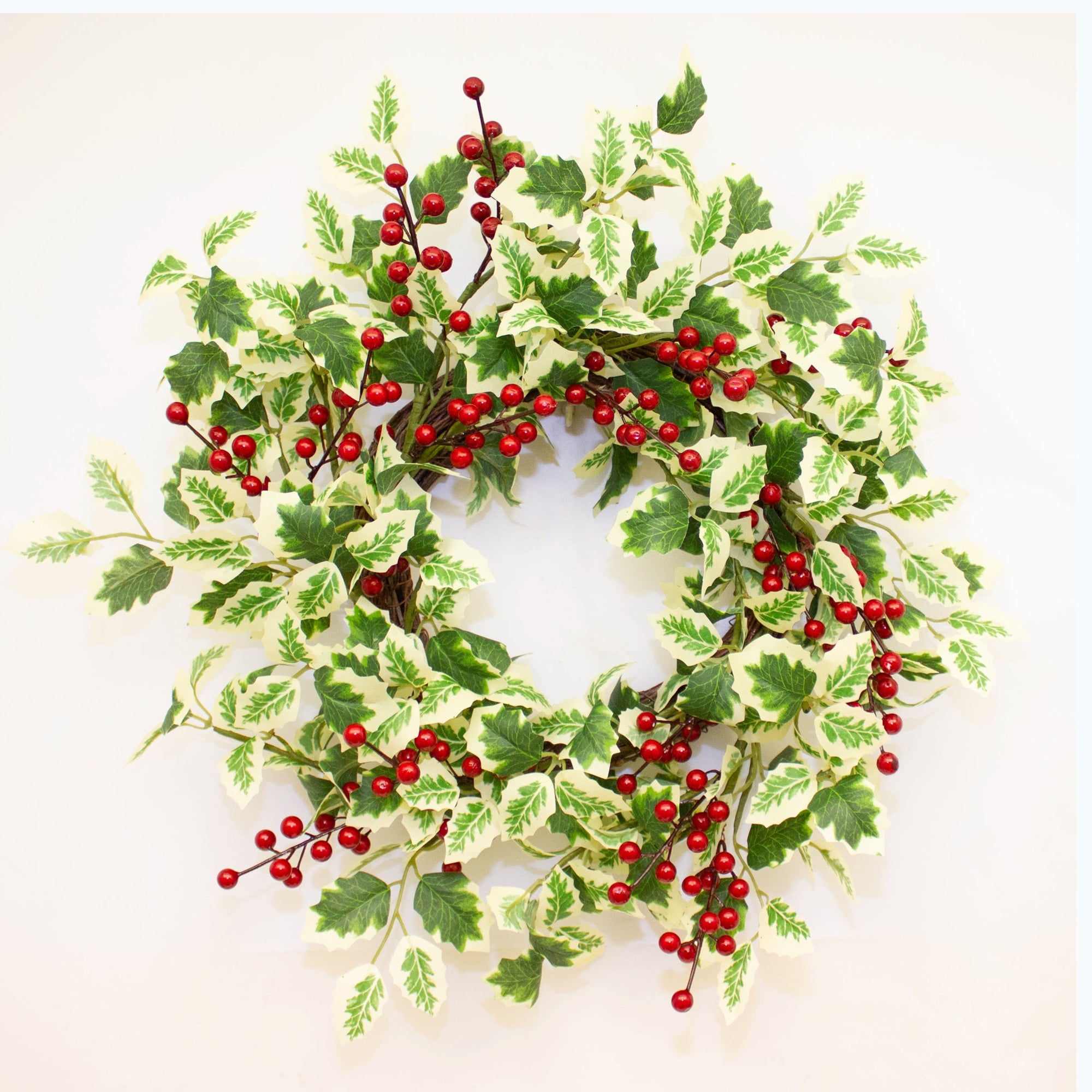 Variegated Holly Round Luxury Christmas Wreath 45cm - Shabbyquins