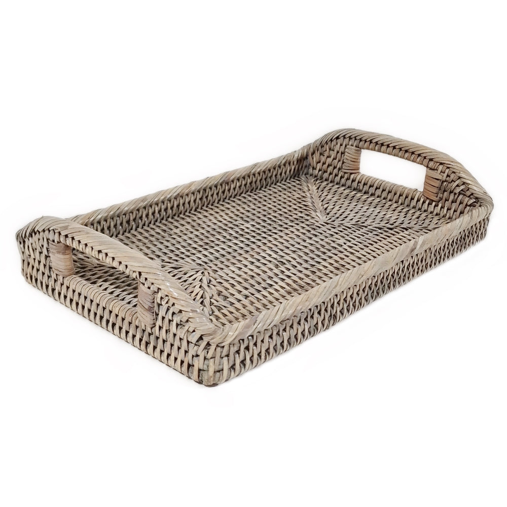Small grey rattan oblong morning tray by Sable Homeware, featuring a stylish homeware design with a smooth finish.