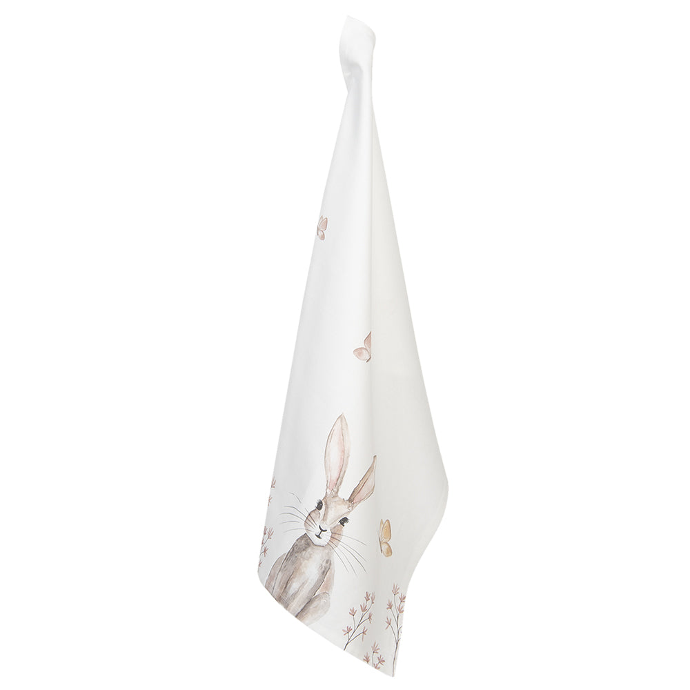 Sable Homeware Bunny Tea Towel with cute bunny illustration, soft fabric, ideal for kitchen decor and drying dishes.