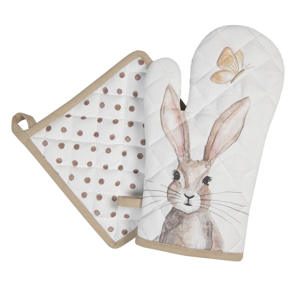 Shabbyquins Easter Bunny oven glove and pot holder set featuring festive bunny design and colorful textile accents.