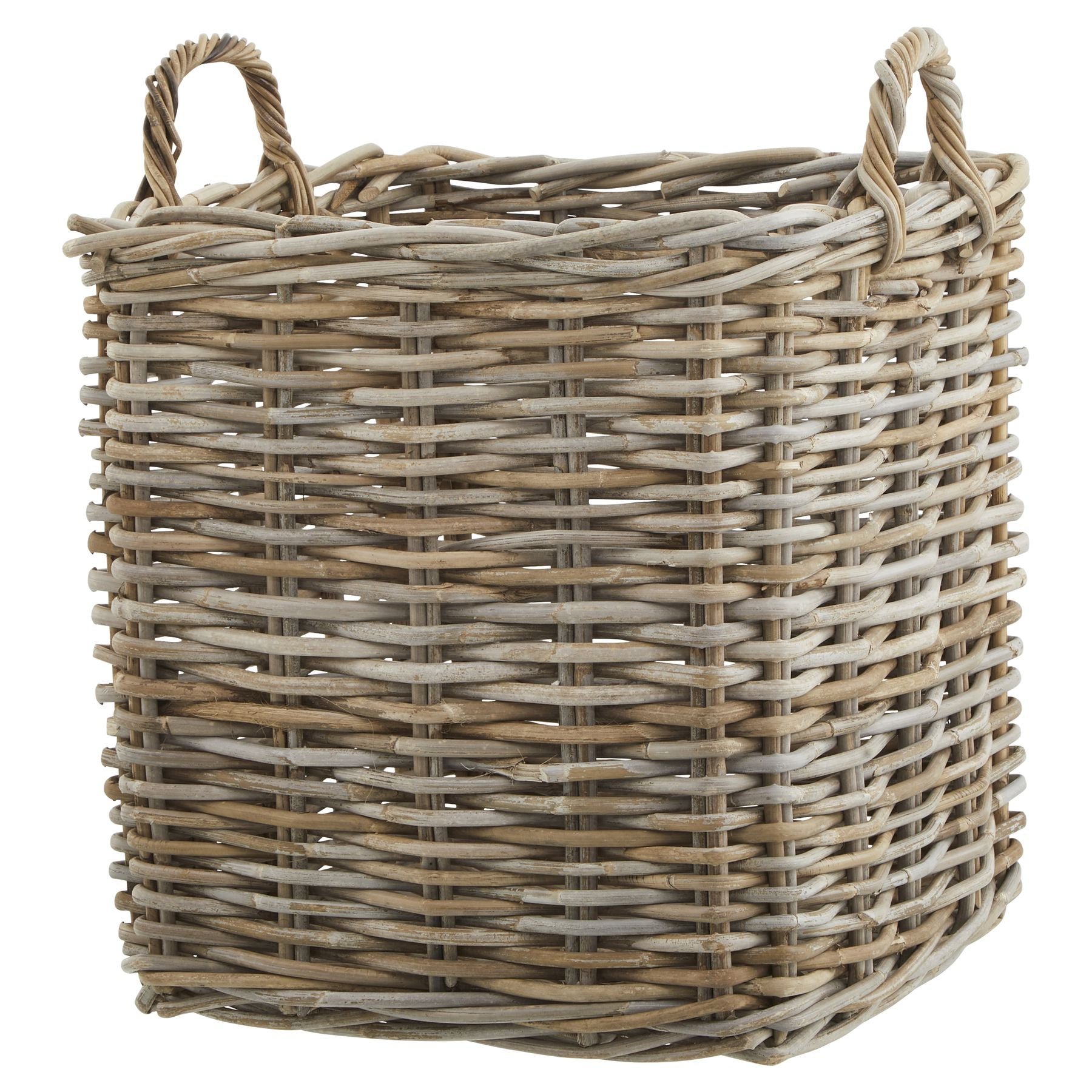 Rattan square wicker storage log baskets in three sizes by Sable Homeware, featuring natural woven design and sturdy handles.