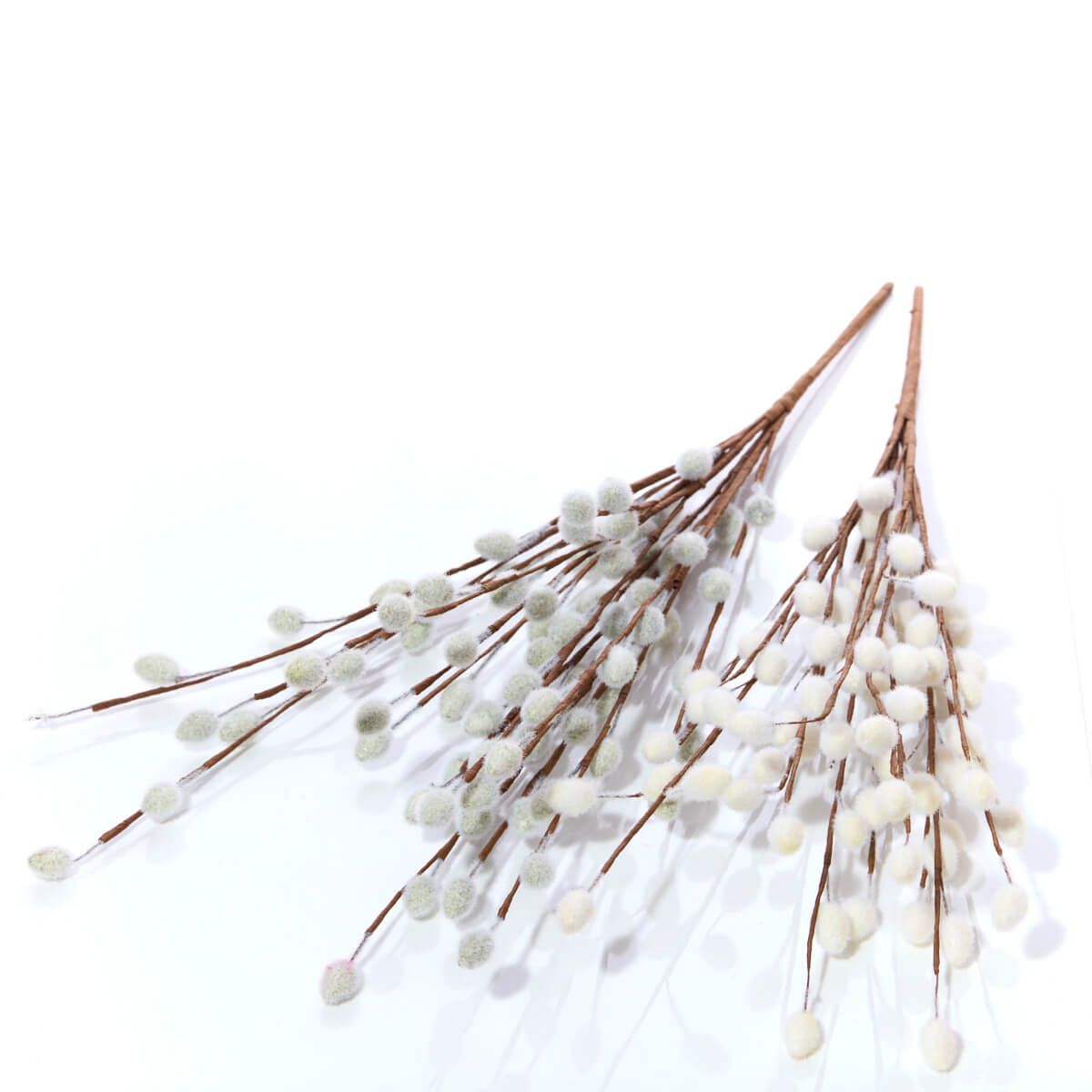 Faux pussy willow branch with soft fuzzy catkins on natural stems by Sable Homeware