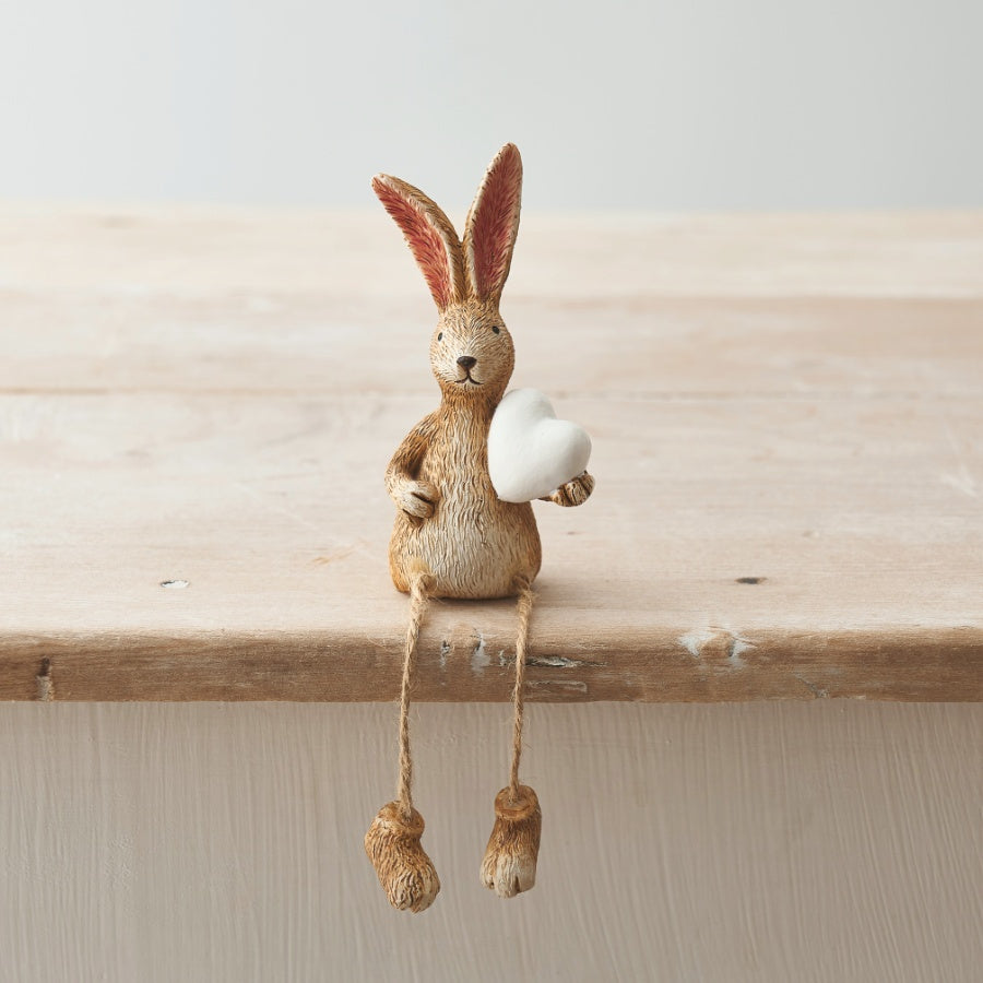 Shabbyquins Jasper Rabbit Ornament with white heart, sitting or standing, detailed ceramic figurine for decorative display.
