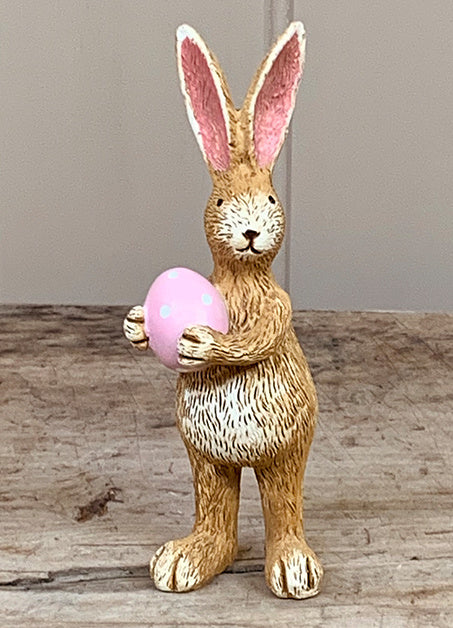 Shabbyquins Easter Bunny ornament with colorful eggs and floral accents, perfect for spring holiday decoration.