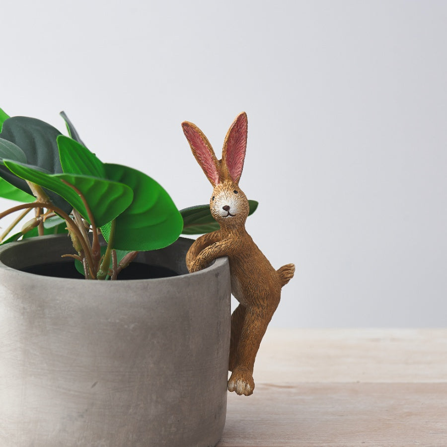 Jasper Rabbit Pot Hanger ornament by Sable Homeware featuring a handcrafted rabbit design, for decorating plant pots or garden displays.
