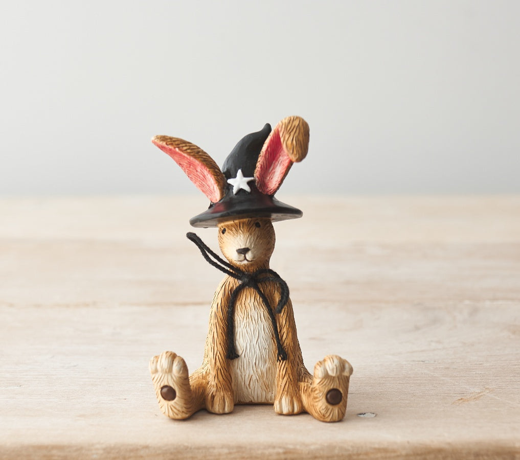 Halloween sitting witch ornament with rabbits in three styles by Sable Homeware, featuring detailed Halloween-themed decorations.