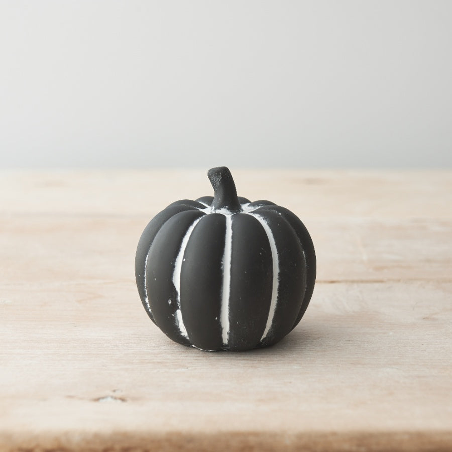 Black pumpkin ornament from Sable Homeware, decorative Halloween or fall decor with a smooth matte finish.
