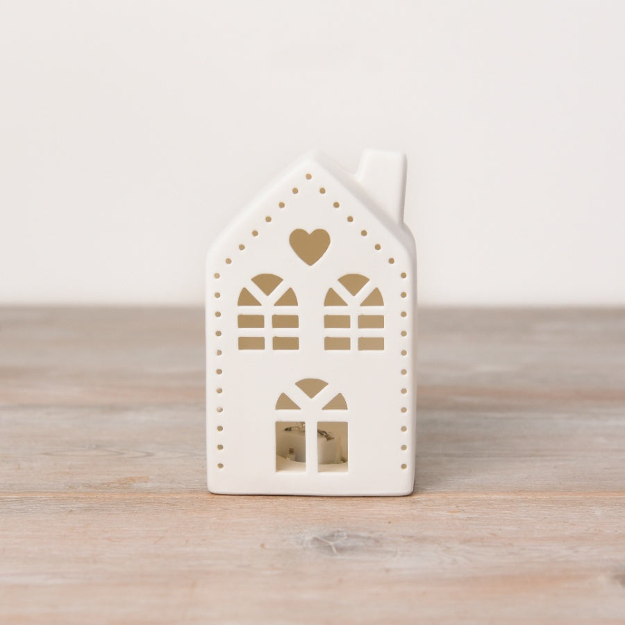 Shabbyquins LED Village China display with three charming, detailed village designs, illuminated and perfect for festive decor.