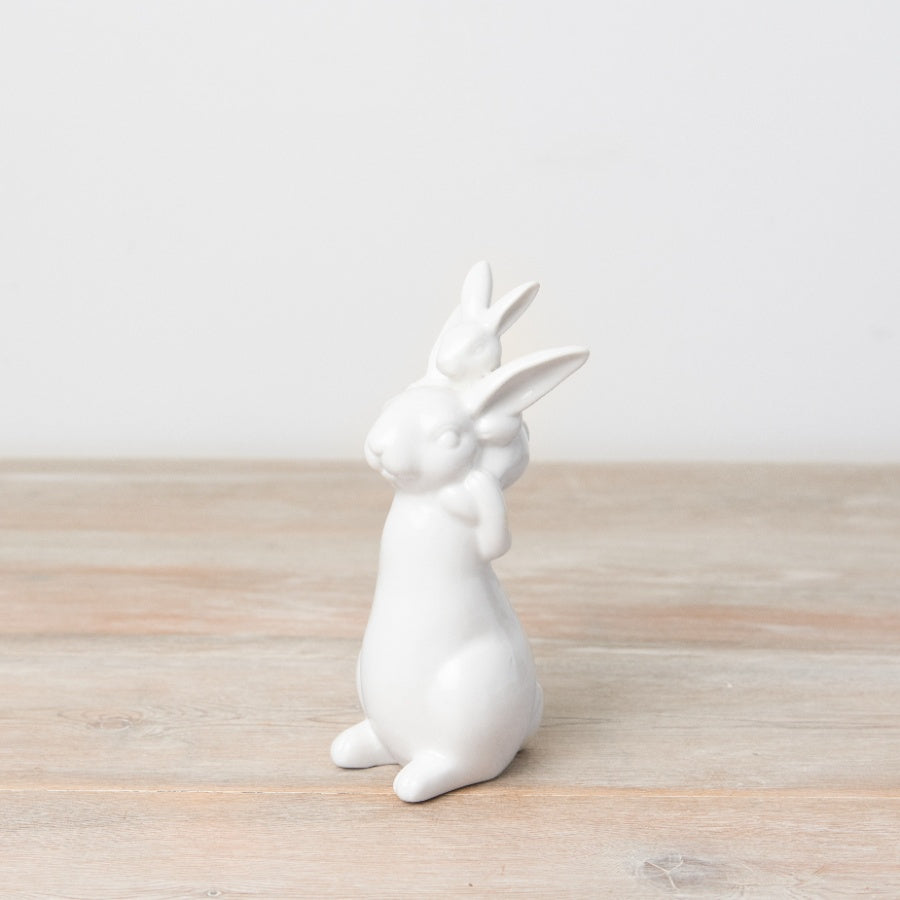 White Easter Bunny ornament by Sable Homeware, featuring two style options, displayed as a decorative holiday ornament.