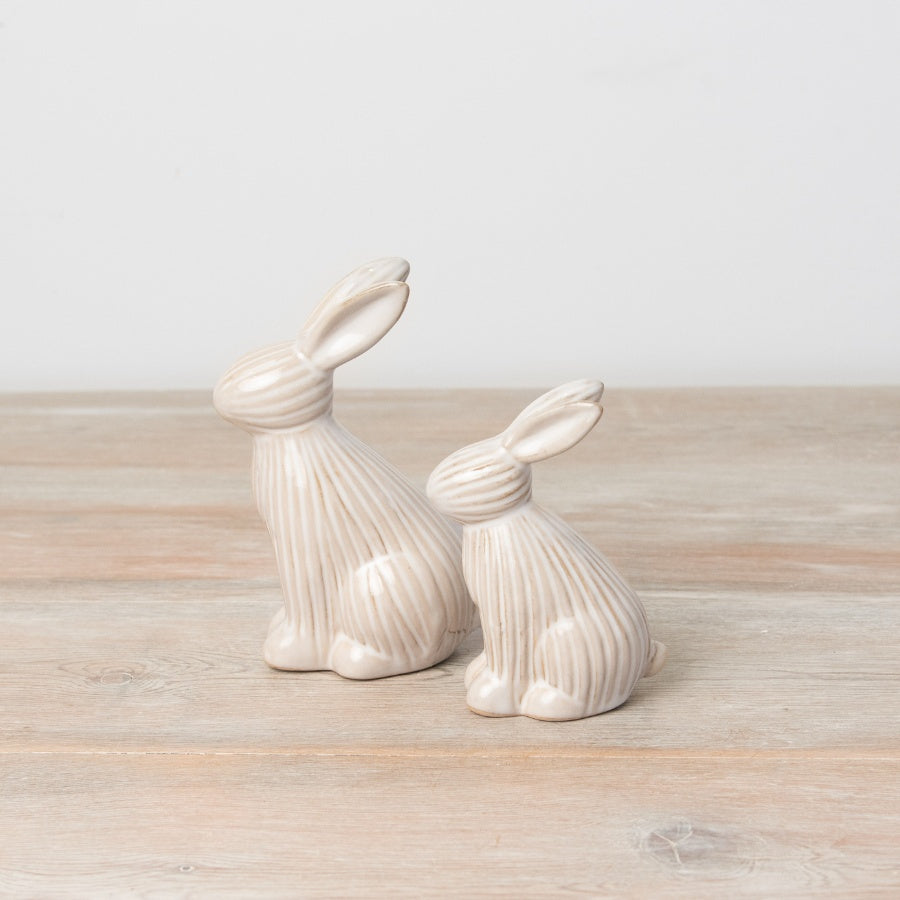 Set of 2 ribbed Easter Bunny ornaments by Shabbyquins, featuring charming bunny shapes with textured ribbed design.