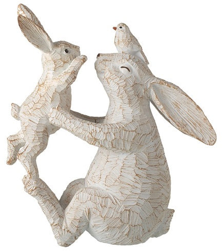 Shabbyquins Mother and Baby Rabbit ornament featuring detailed, handcrafted ceramic figures in a charming, realistic style.