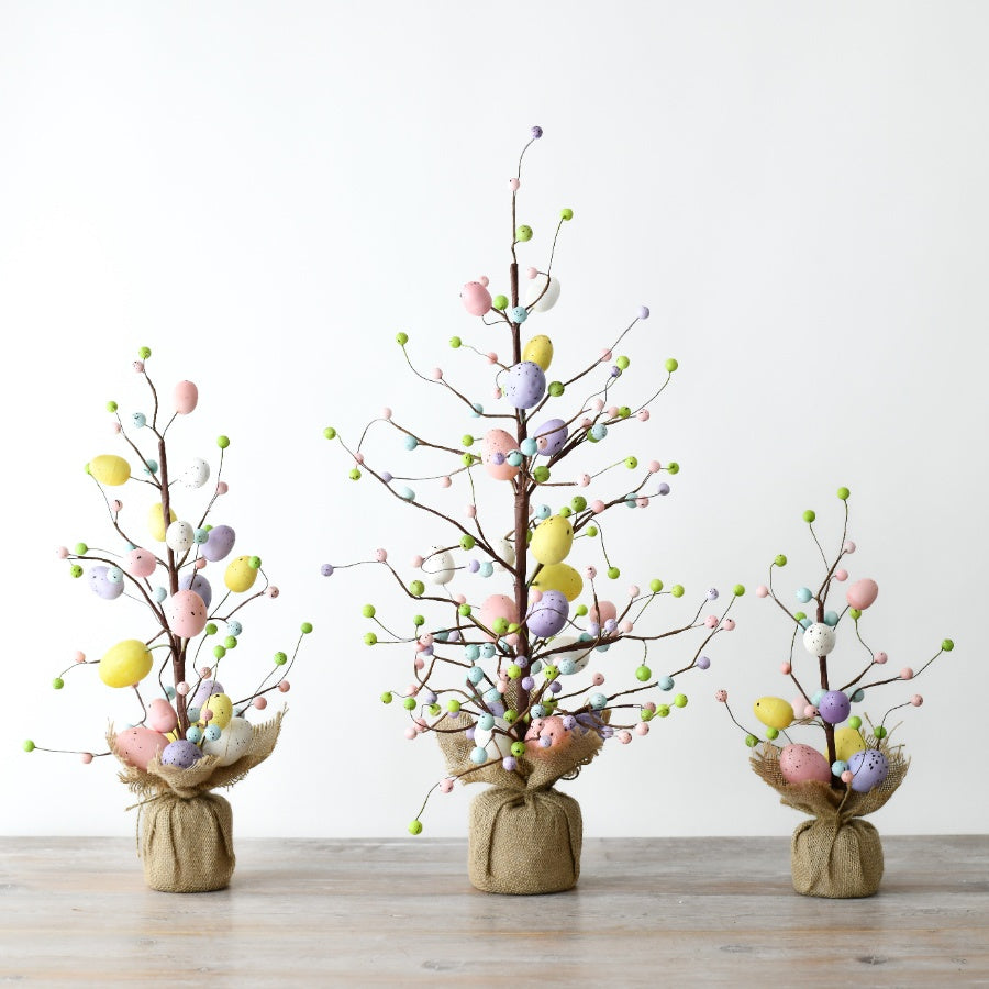 Shabbyquins Spring Pastels Artificial Easter Egg Tree ornament with colorful pastel eggs in two sizes, perfect for Easter decor.