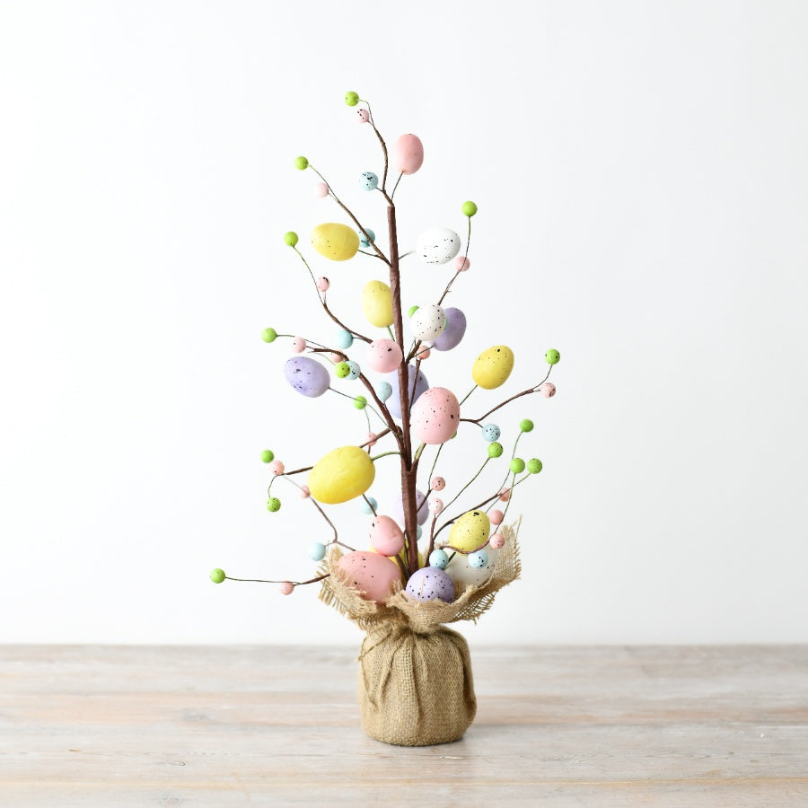 Artificial Easter Egg Tree ornament with pastel-colored eggs from Sable Homeware, available in two sizes, perfect for spring decor.