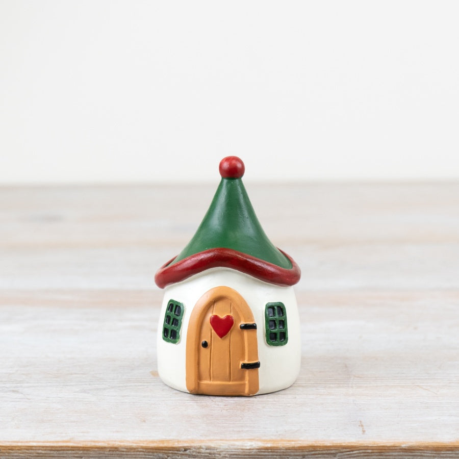 Shabbyquins Christmas Elf House ornament in two sizes, featuring festive elf house decorations with colorful details and holiday charm.